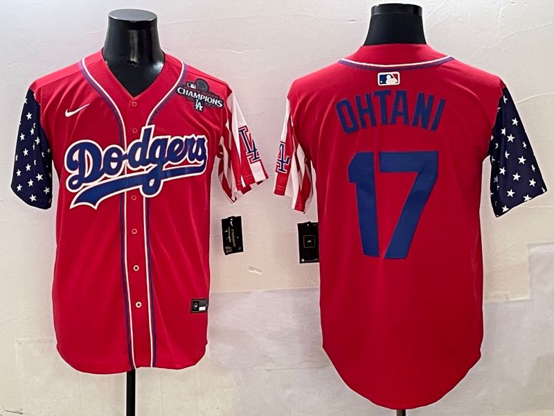 Men Los Angeles Dodgers #17 Ohtani Red a generation of national flags Joint name 2025 Nike MLB Jersey style 19->los angeles dodgers->MLB Jersey